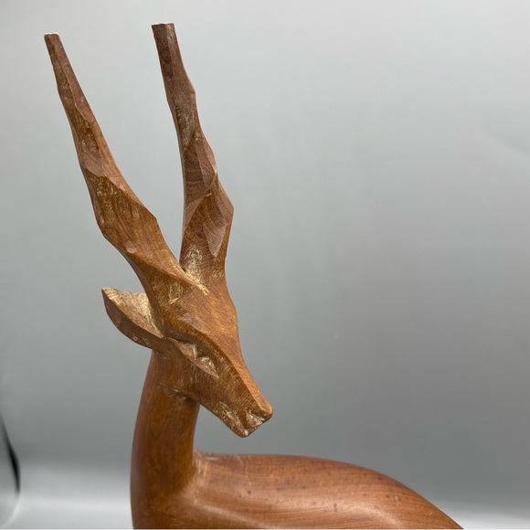 Vintage Wooden Carved Antelope Gazelle Standing 12” Tall Ornament Home Decor - Picture 6 of 8